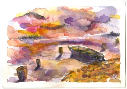 aquarelle-@celine creze-008 -barque-coucher de soleil-1200px-web-R