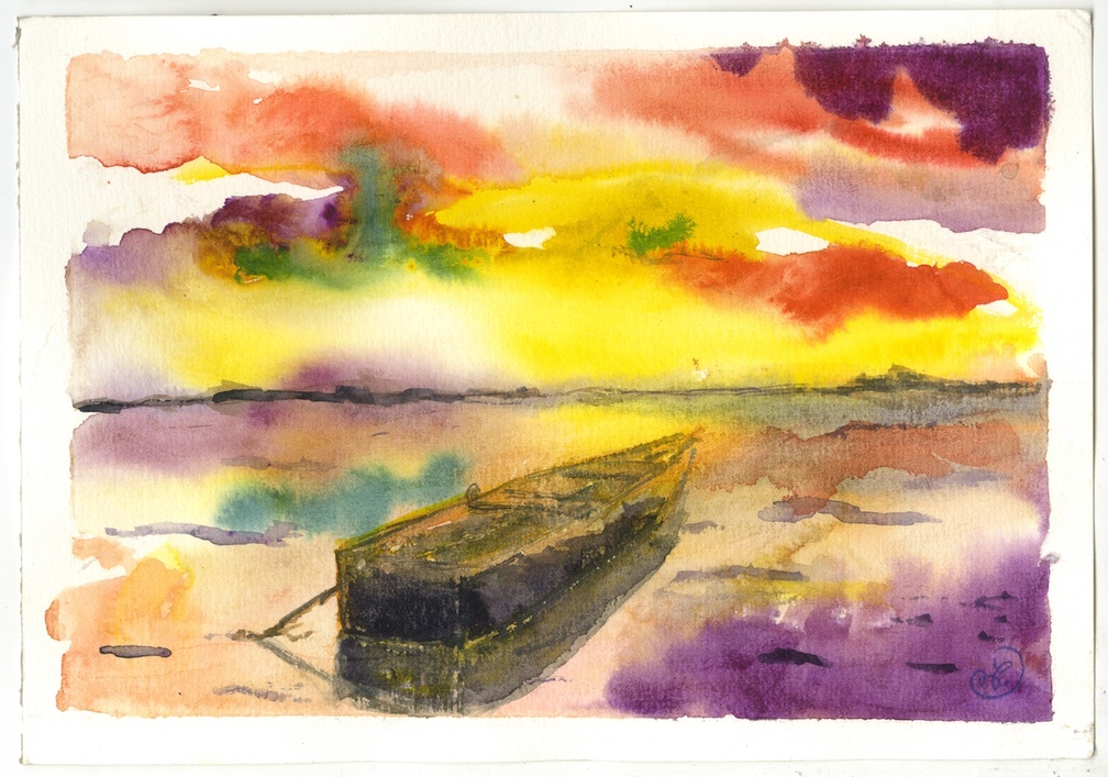 aquarelle-@celine creze-010 -barque-coucher de soleil-1200px-web-R